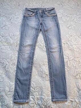 Miss Me Skinny Jeans Studded Flap Pocket Mid Rise Stretch Denim Size 27💛